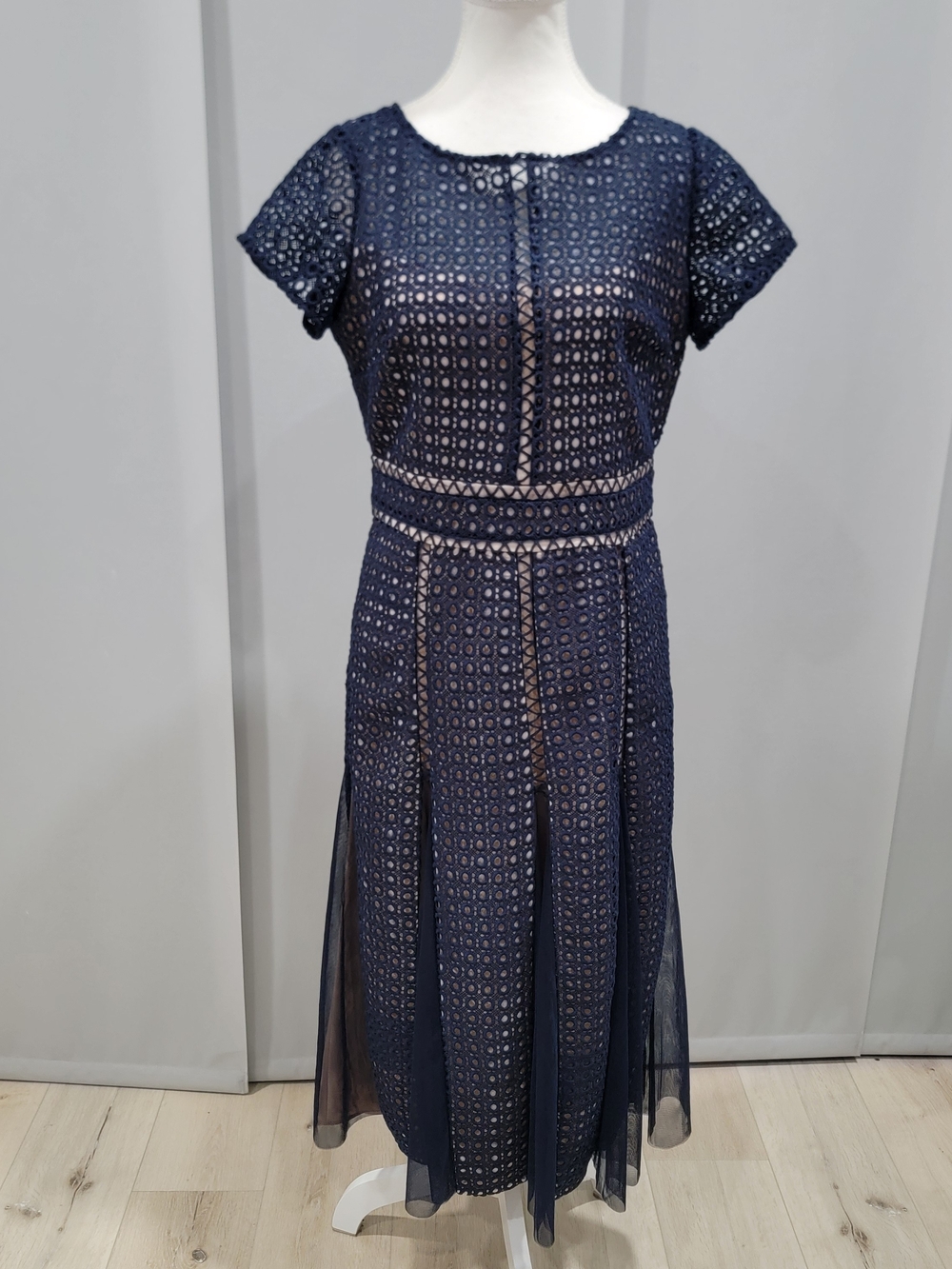 Joseph Ribkoff Navy Eyelet Midi Dress